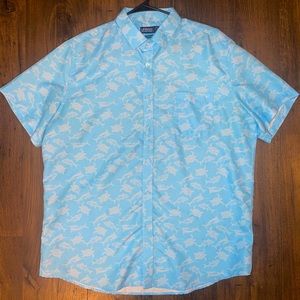 Men’s Urban Boundaries Short Sleeve Shirt with Sealife Pattern on Blue Size XL